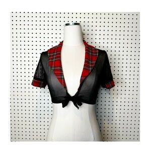Dreams by Baci Lingerie | Mesh Tie Front‎ Crop Top w/ Plaid Collar School Girl